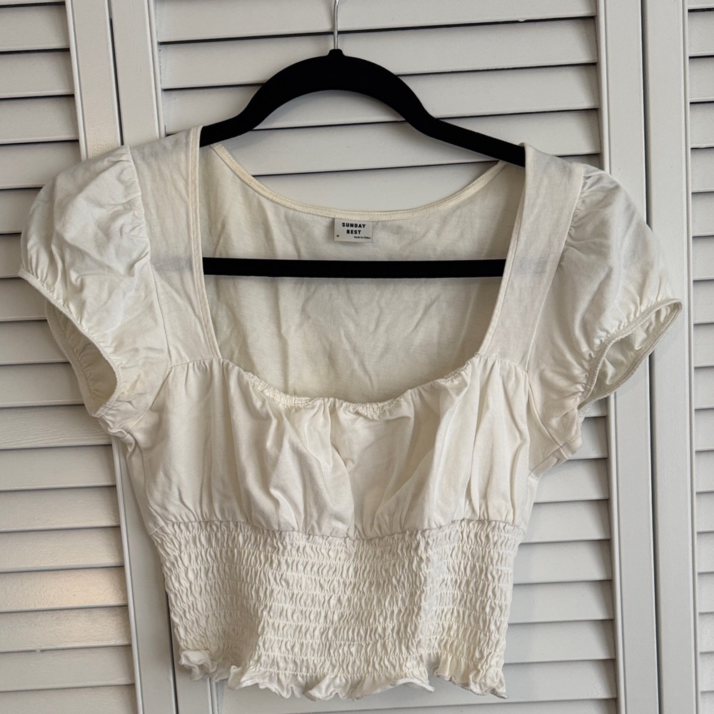 Sunday Best Ivory Smocked Puff Sleeve Crop Top